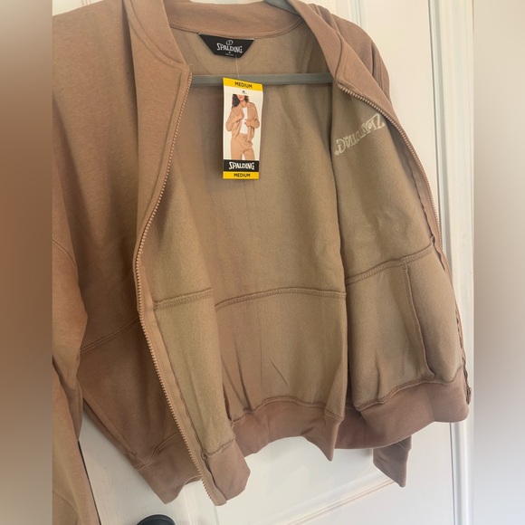 NWT Spalding Women’s M Taupe Crewneck Fleece Lined Bomber Jacket Sweatshirt - Picture 4 of 5